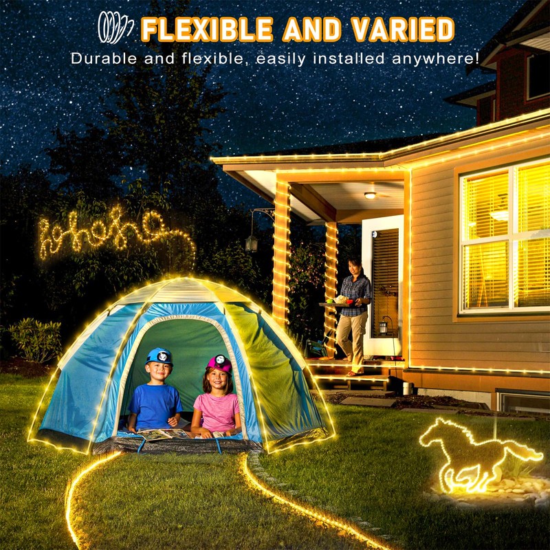 100FT 300 LED Rope Lights Outdoor, Connectable and Flexible Tube