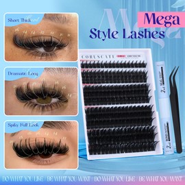 CORUSCATE Spiky Lash Clusters Kit 120D Volume Cluster Eyelash Extensions Mink Strip Lashes Spikes Mega Style Lash Extension Kit 14-22mm Eyelash Clusters Long Individual Lashes with Lash Cluster Glue