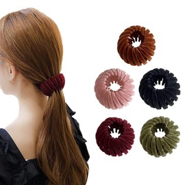 5 Pcs Reayou Velvet Bird Nest Hair Clips Round Hairband, Expandable Ponytail Holder Fashion Bun Maker for Women and Girls, Lazy Birds Plate Hairpin