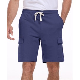 AODULO Mens Sweat Cargo Shorts 9" Cotton Casual Lounge Summer Shorts Comfy Running Yoga Drawstring Elastic Stretch Waist Pockets