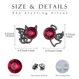 Angel and Devil Stud Earrings, 925 Sterling Silver Moonstone Stud Earrings, Jewellery, Hypoallergenic Earrings, Moonstone Earrings, Christmas, for Girls and Women, Silver