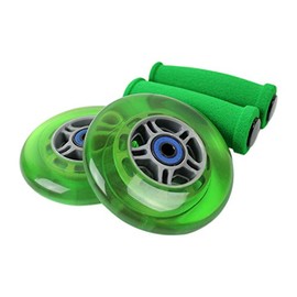 Replacement Razor Scooter Wheels, Abec 7 Bearings, Handle Bar Grips (Green/Green)