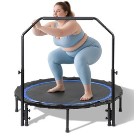 Foldable Mini Trampoline Load 330lbs, 48" Rebounder Trampoline for Adults with Durable Bungee Band and Adjustable Foam Handle for Home Gym, Small Exercise Trampoline for Indoor or Garden Workout