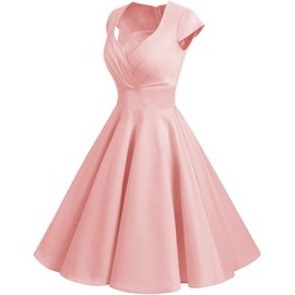Bbonlinedress Pink Vintage Cocktail Bridesmaid Prom 50s 60s Short Retro Formal Party Wedding Guest Dress Blush M