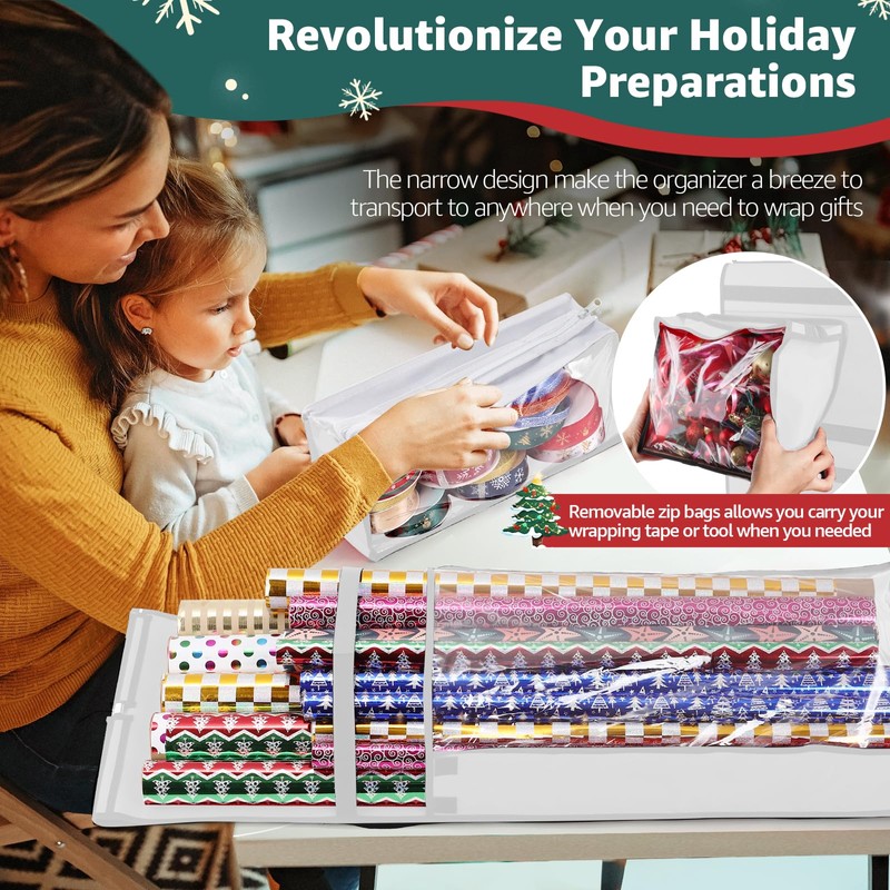 Wrapping Paper Organizer Storage, Double-Sided Hanging Gift Wrap Roll Holder
