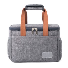 Insulated Lunch Bag Large Capacity Waterproof Portable Bento Bag with Side Pockets for Work School Gray