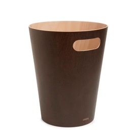 umbra Wooden Round Trash Can, No Lid, Pail, Trash Can, Dust Box, Natural Wood, Curvy Wood, Solid, Stylish Design, 2.6 gal (7.5 L), Umbra, Woodrow, Can, Light Espresso