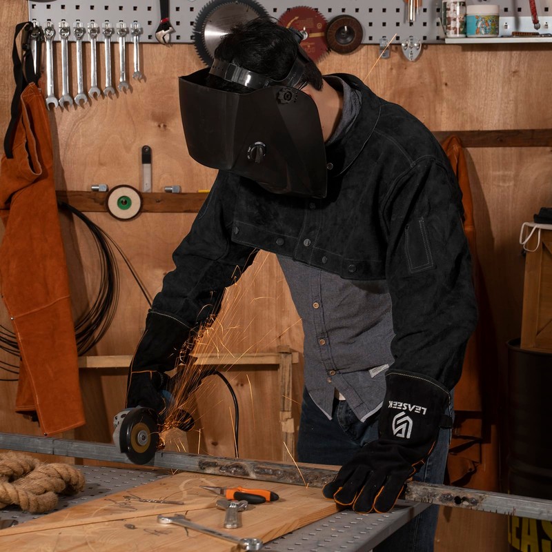LeaSeek Leather Welding Cape Sleeve,Heat Flame Resistant Welder's Jacket for