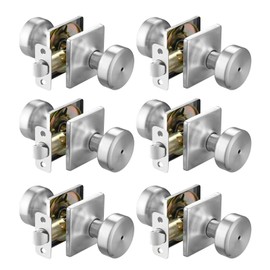STARPY 6 Pack Brushed Nickel Door Knobs with Square Rosette,Pismo Door Knob with Lock,Privacy Door Handles Interior for Bath & Bed