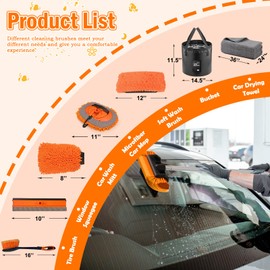 20FT Car Wash Brush with Long Handle, Car Cleaning Kit with Soft Bristle Wash Brush, Microfiber Cleaning Mop, Window Squeegee, Mitt, Wheel Brush, Bucket, Drying Towel for RV, Truck, Boat