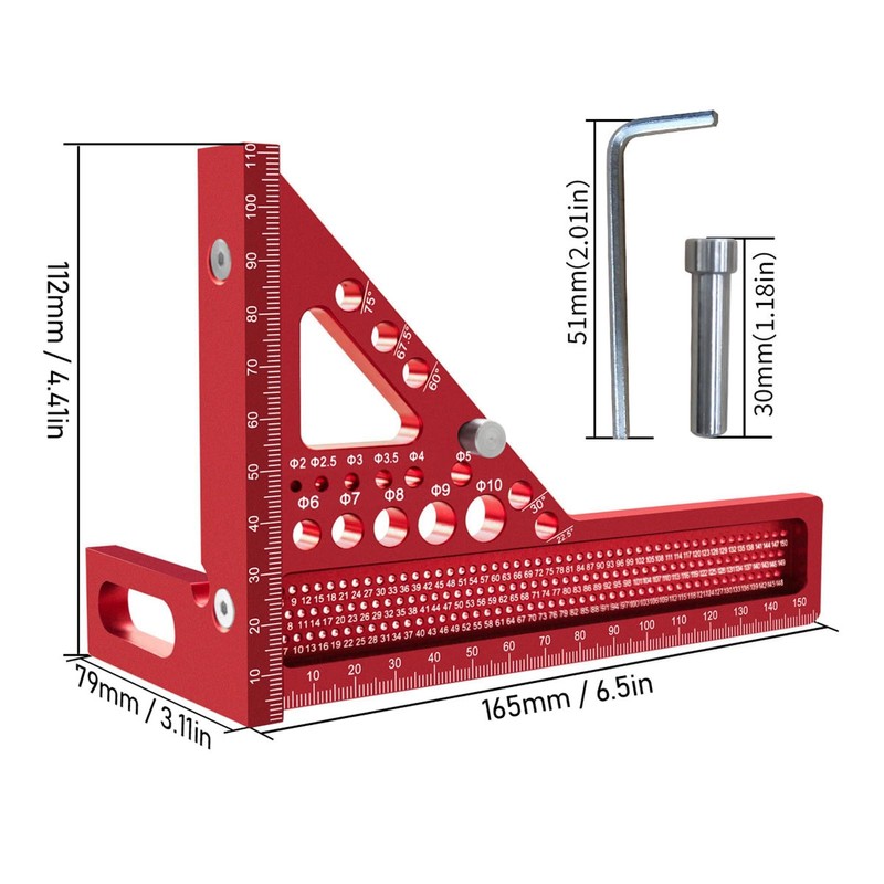 Metric 3D Multi Angle Measuring Ruler Woodworking Square Carpenter Hole