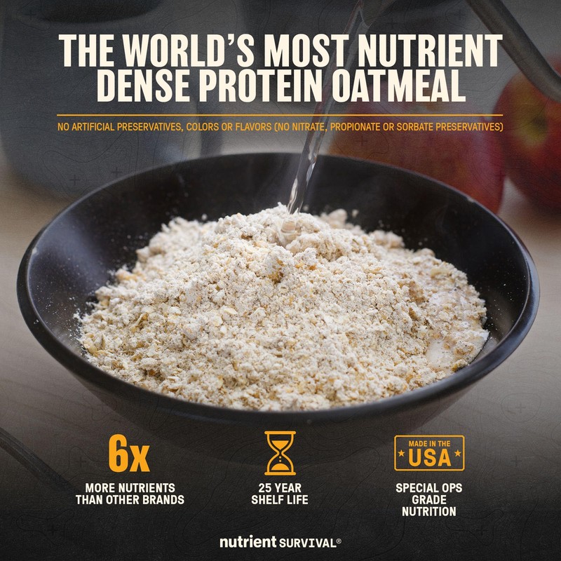 High Protein Oatmeal Instant, Hearty Apple Cinnamon, Freeze Dried Prepper