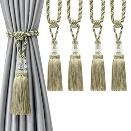 Fenghuangwu Alzapaños de cortina con borlas, hechos a mano, elegantes soportes de cortina de cristal para decoración del hogar y la oficina (mezcla verde, 4P)