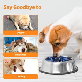 Slow Feeder Dog Bowls Insert, Bestalk Soft Silicone Slow Eating Dog Bowl Insert with Suction Cups for Small, Medium and Large Dogs(Dark Blue, S)