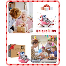 Nacome Cat Lying Flamingo for Garden Statue: Solar Outdoor Decor Figurine for Clearance Outside Lawn Ornaments Porch Patio Balcony – Unique Housewarming Birthday Small Gifts for Grandma Mom