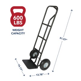 Olympia Tools 600 Lb Steel Hand Truck with P Handle and 10" Pneumatic Wheels for Home and Office Use