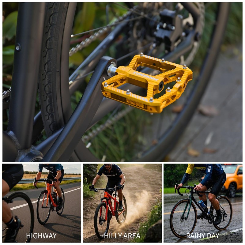PINNAMAX Bicycle Pedals, CNC Aluminium, 9/16 Inch, Non-Slip Platform, 3