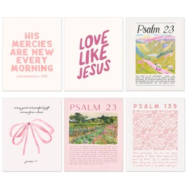 Wonninek Wandkunstdrucke mit rosa Schleife, dekoratives Poster, Set, inspirierende, christliche Bibelversen, Wanddekoration, 20,3 x 25,4 cm, Leinwandposter für Zimmer, ästhetisch (ungerahmt)