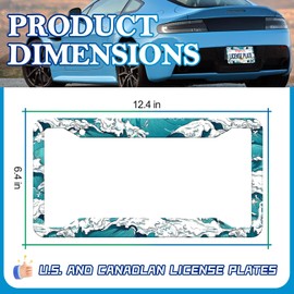 Ocean Waves License Plate Frames - 2 Pack Traditional Pattern Aluminum Metal License Plate Holder Covers,Rust-Proof Waterproof Car Decorative Tag Frames for Standard US 12x6 Inch