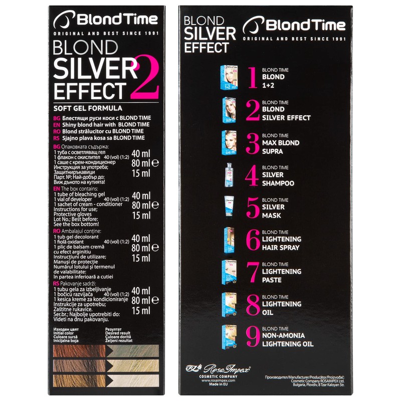 Blond Time Hair bleach product silver effect. Professional results