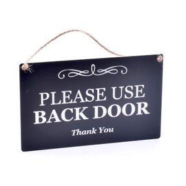 Stylish Black and White Engraved, 'Please Use Back Door', Sign Plaque Notice for House and Home