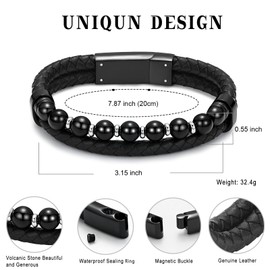 Minicremation Cremation Jewelry Lava Stone Urn Bracelet for Ashes Urn Bracelet for Ashes Genuine Leather Memorial Bracelets for Women Men (20cm, All Black)