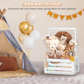 Wooden Baby Shower Crate Closet, Baby Toy Storage Basket with Handle, for Newborn Boys Girls Pregnancy New Parents Gifts - White Color