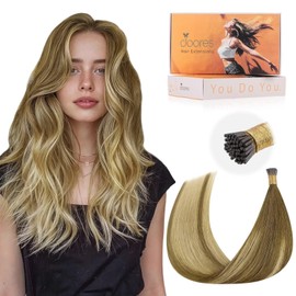 DOORES Itip Hair Extensions Real Human Hair, Medium Brown Highlighted Dirty Blonde 50g/100s 14 Inch, Keratin Bond Hair Extensions Hair Extensions For Women