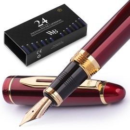 Wordsworth & Black Majesti Fountain Pen-(Red), Luxury Case, 24K Gold Finish; 18K Gilded Fine Nib- Ink Cartridges, Refillable Ink Converter-Calligraphy Pen-Best Business Gift Set for Men & Women