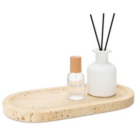 REDHUGO Natural Marble Tray 12"x6", Women Perfume Vanity Travertine Tray for Bathroom, Candle, Jewelry Stone Dish for Countertop, Key Organizer, for Home Decor, Kitchen, Kitchen