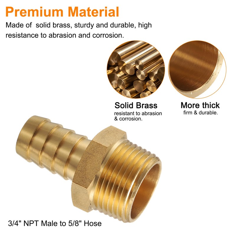 sourcing map 4pcs Brass Barbed Fitting 3/4" NPT Male to