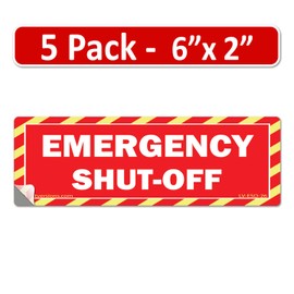 Littversions 5-Pack 6" x 2" Emergency Shut-Off Fuel Switch Warning Safety Labels Decal Sign Danger Sticker Electrical Panel Vinyl Heavy Duty 6x2 2x6 Waterproof (Laminated 5 Pack - Red)