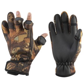 Dr.Fish Fishing Gloves Size L with 3 Camouflage Fingerless Gloves for Men and Women - Waterproof Fabric, Non-Slip, Windproof, Breathable and Keeps Warm Outdoors