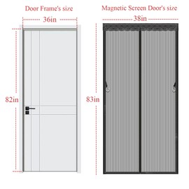 Heavy Duty Magnetic Mesh Screen Door for Patio, Fits 36x82in Doors, 38x83in Screen Size-Black, with Magnets and Magic Storage Belt for Sliding Glass Doors (Fits Door Size 36"x82")