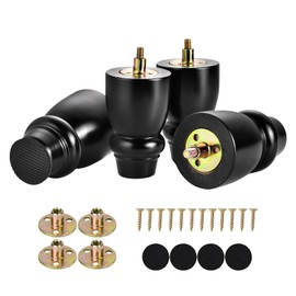 Maricome 4 inch Wooden Legs Bun Feet Set of 4 Predrilled M8 Bolt Wood Replacement Legs for Sofa Cabinet Chair Ottoman