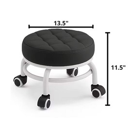 TOA Low Roller Seat PU Leather Rolling Stool with Wheels for Manicure, Mechanic,Home Office, Garage Shop Black