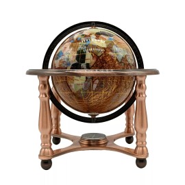 Unique Art Since 1996 10" Tall Amber Pearl Copper Zinc Alloy 4leg table stand Gemstone World globe Map