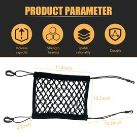 Tippwoo 1 PC Car Rear Seat Partition Storage Net, 11.4" x 10.2" Double Layer Coarse Mesh Stretchable Vehicle Space Divider with Hook, Portable Multi-Function Storage Accessory, for Cars (Black)
