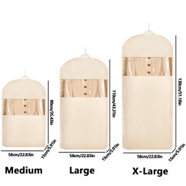 SLDYH Space Saving Hanging Garment Bag with Self Compression Zipper，Dust Cover Clothes Bags for Down Coat,Dress,Suit，Closet Storage Organizer for Home Travel Use (Beige, M+L+XL)