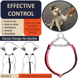 DEYACE Martingale Collar for Dogs Large Breed, Adjustable Reflective Stainless Steel Chain Collar with Comfortable Soft Padded for Training Dogs