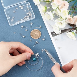 UNICRAFTALE Pack of 50 Silver Colour Ball Stud Earrings 304 Stainless Steel Earring Posts with Loop Metal Stud Earrings Pins Stud Earrings with Earring Nuts Earring Components for Making Earrings