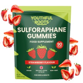 Youthful Roots Sulforaphane Gummies, UK 3rd Party Tested, Strawberry Flavour, 90 Gummies, Vegan, Gluten-Free, Non-GMO Food Supplement