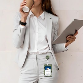 CosyCheer Heavy Duty ID Badge Holder with Lanyard, Retractable Badge Reel Clip, Lanyards for Hard Vertical ID Card Holders for Office, School, Teachers, Nurses, Women, Men - Cute Meadow Panda