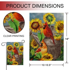 Hzppyz Fall Sunflower Cardinal Garden Flag Double Sided, Autmun Watercolor Flower Red Bird Decorative House Yard Outdoor Small Burlap Flag, Spring Summer Decor Farmhouse Home Outside Decoration 12x18
