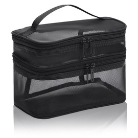 Iridsmole Travel Pouches for Toiletries, Mesh Clear Makeup Bag for Traveling, Travel Cosmetic Wash Toiletry Bag for Women, Double-Layer Transparent Toiletry Organizer with Zippers Quick-Drying