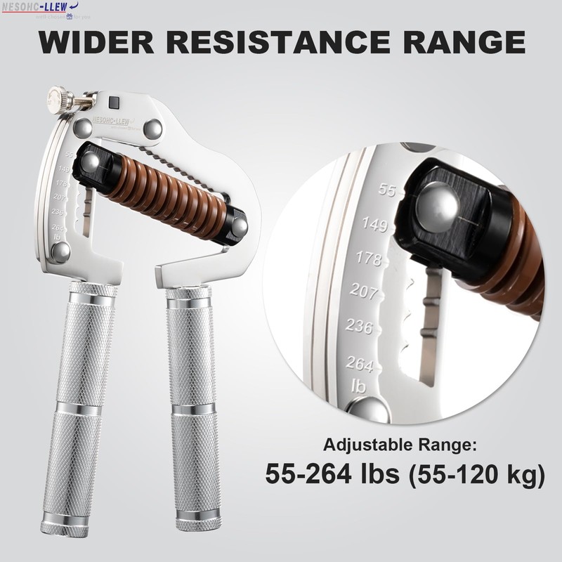 NESOHC-LLEW Adjustable Grip Strength Trainer: Premium 304 Stainless Steel Structure,