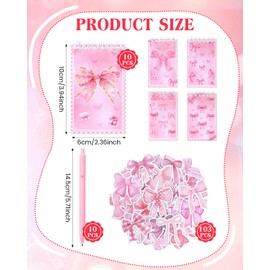 Liobelon 123 Pieces Bow Party Favors Coquette Pink Bow Spiral Notebook Cute Journal Ballpoint Pens Bow Stickers Set Pink Office Supplies for Bow Themed Birthday Party Supplies School Stationery Supply
