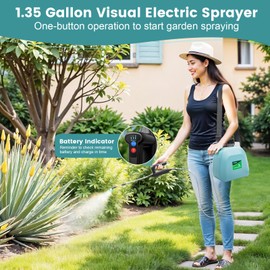 Battery Powered Sprayer 1.35 Gallon, 2025 Electric Sprayer with 3 Adjustable Speeds, 4 Mist Nozzles, Rechargeable Handle, Retractable Wand, Garden Sprayer with Adjustable Shoulder Strap for Weed Lawn