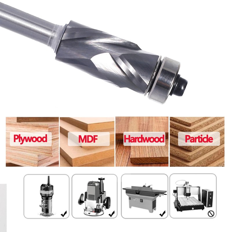 SICWOOD Up-Cut Top Bearing Flush Trim Router Bit 1/4 Shank
