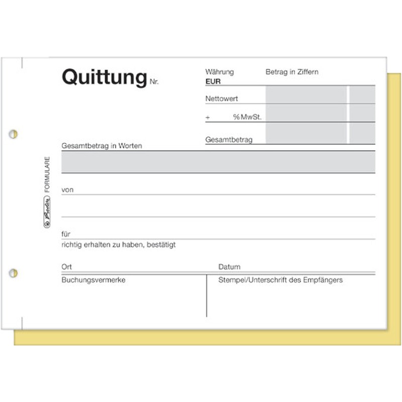 Herlitz Receipt Pad 402, Self-Copying, A6 Landscape, 2 x 40
